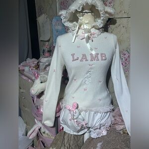 Sweetest Lamb 🎀🪽 ooak long sleeve sweater top embroidered  dolly  pink bows